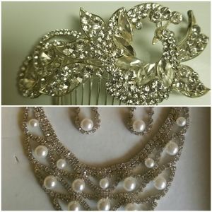 Bridal Silver and pearls accessories set